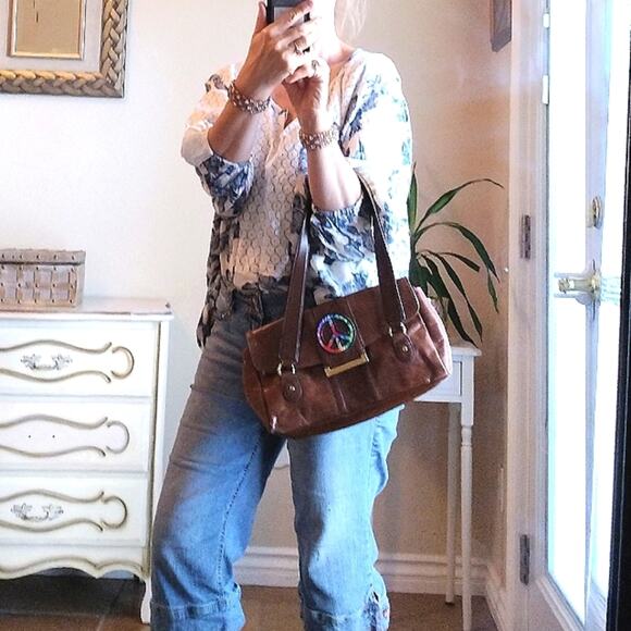 Peace Patent Leather Purse Brown Shoulder Bag Handbag Festival Boho Fairy Gypsy - Picture 5 of 10